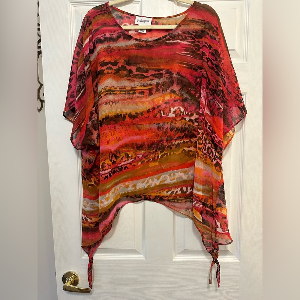 Peck & Peck Red and Orange Patterned Blouse